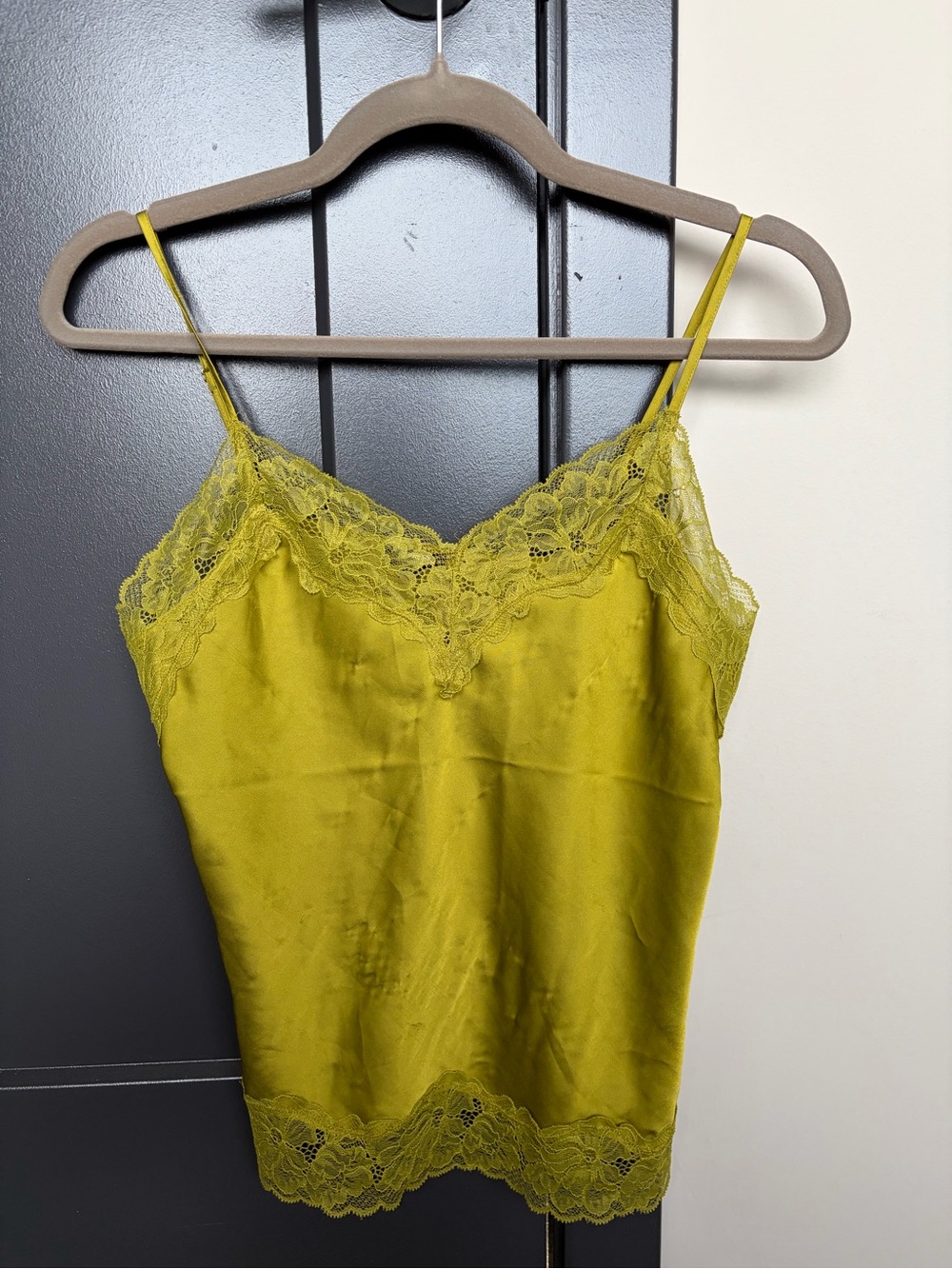 Express Downtown Cami in Chartreuse Green with Lace Trim